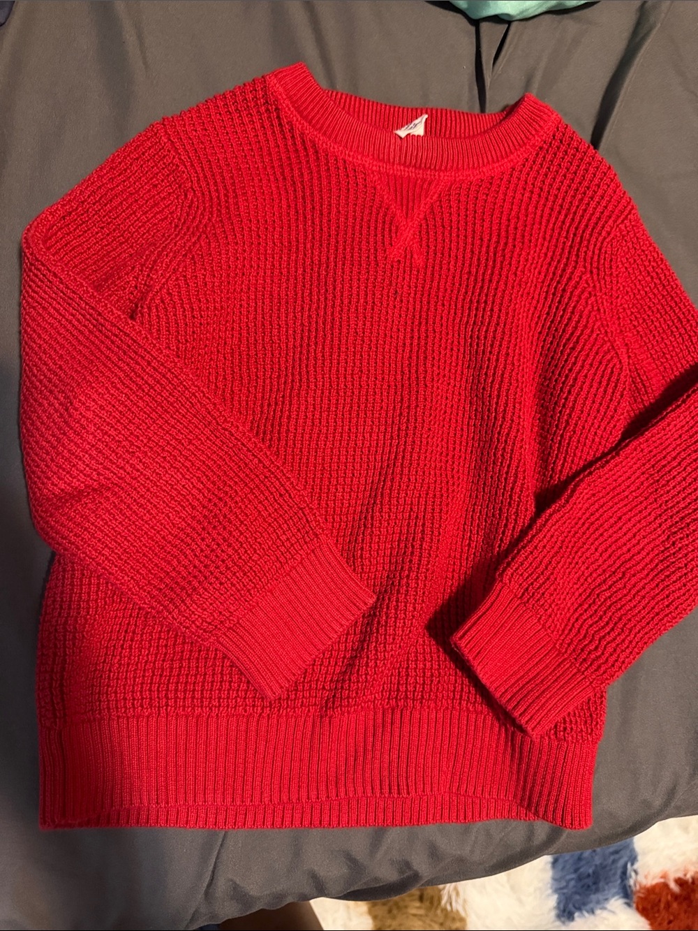 Bright Red Ribbed Crewneck Sweater